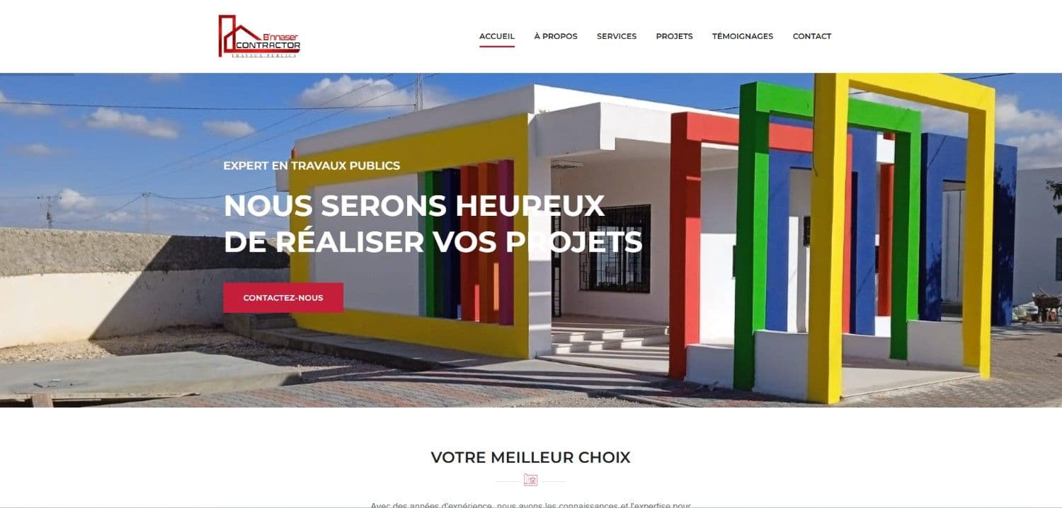 Bennaser Contractor - Site Web vitrine développé par Velorex Digital Tunisie