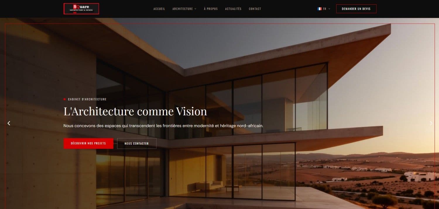 Square Architecture - Site Web vitrine développé par Velorex Digital Tunisie